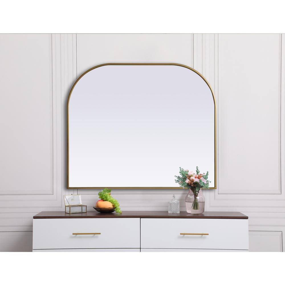 Alt View 3. Elegant Decor - Metal Frame Arch Mirror 40x34 Inch in Brass - Brass.