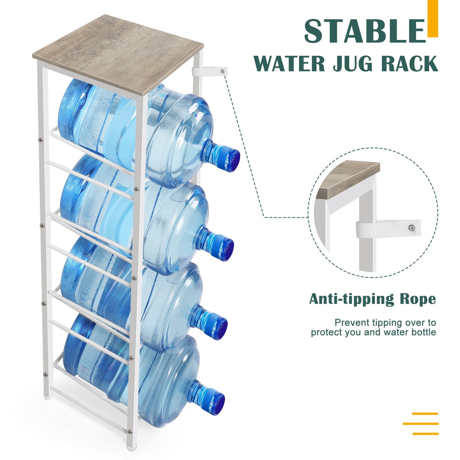 Oumilen 4 Tier Water Jug Rack with Top Storage Board, White Metal Frame ...