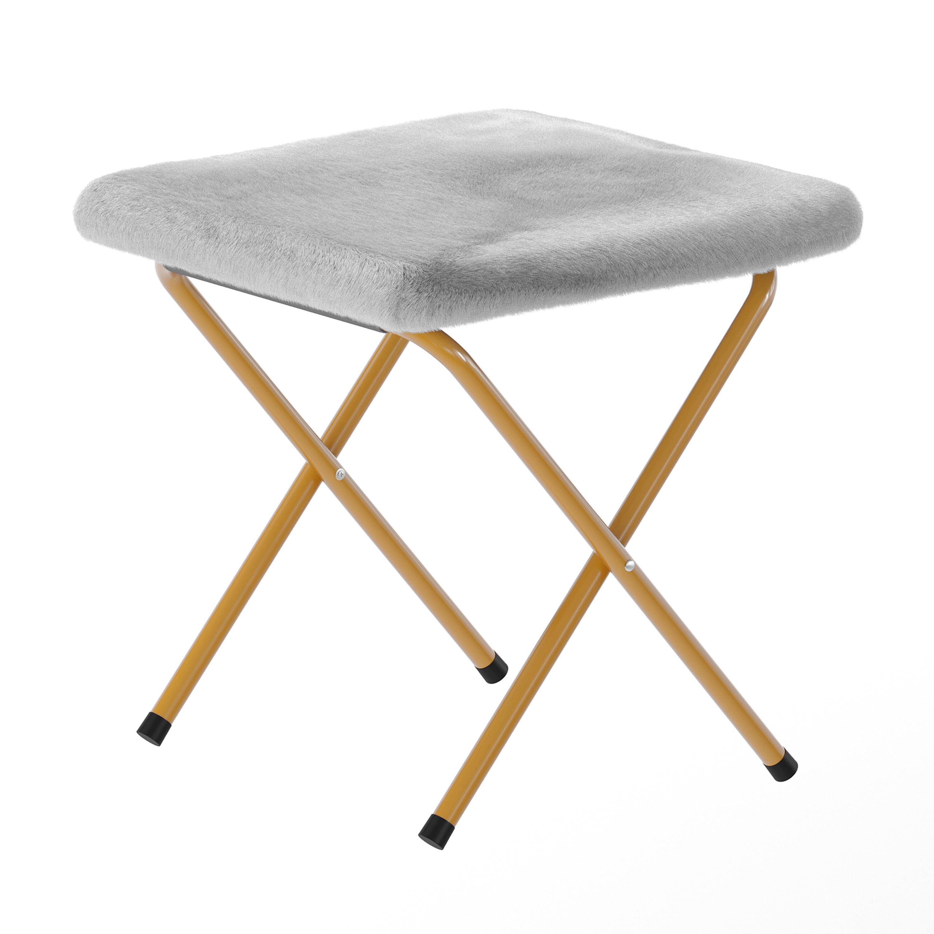 Alt View 8. Emma + Oliver - Ersa Oversize Folding Saucer Moon Chair and Ottoman for Dorm and Bedroom with Steel Frames - Gray Fabric/Soft Gold Frame.