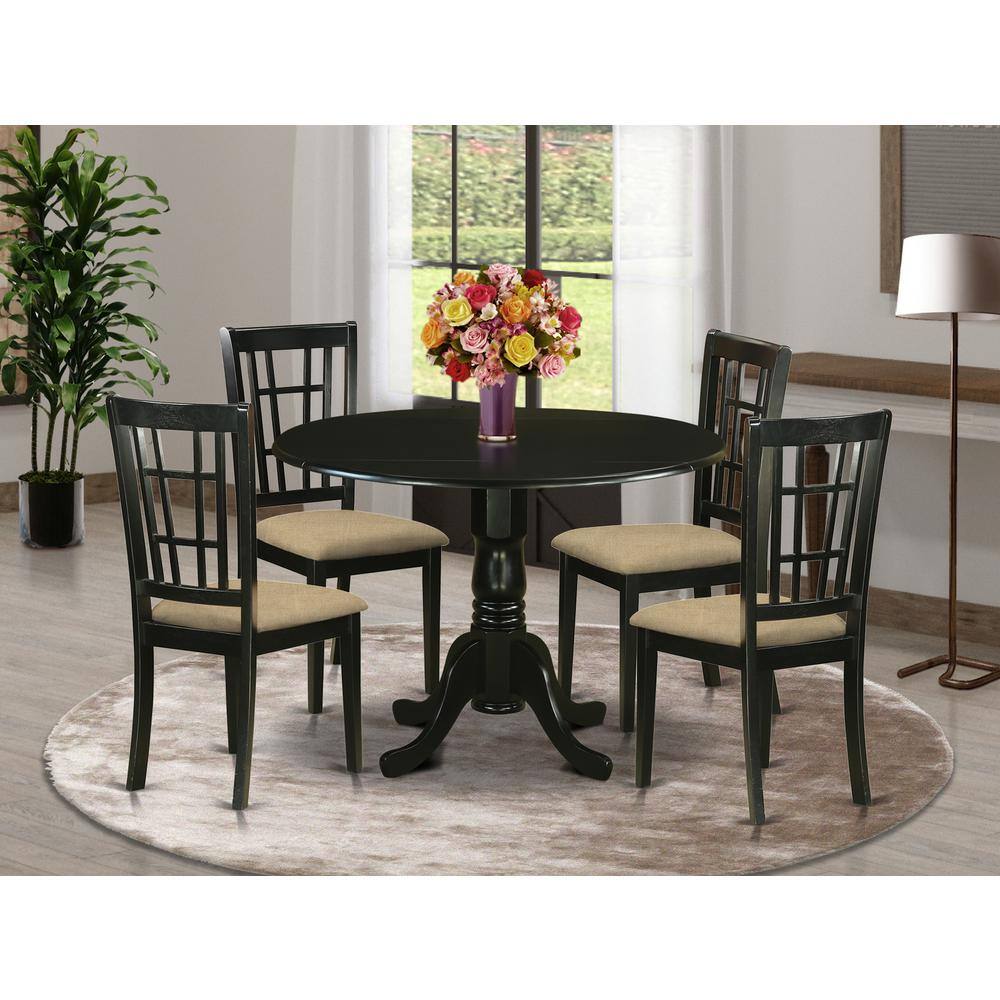 Back. East West Furniture - DLNI5-BLK-C 5 PC Dining room set for 4-Dining Table and 4 Dining Chairs - Black.