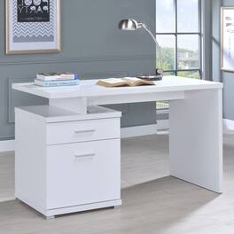 APRILSOUL - 1pc Contemporary Sleek Office Desk 47-inch 2-drawer Office Computer Desk Reversible Finish - White