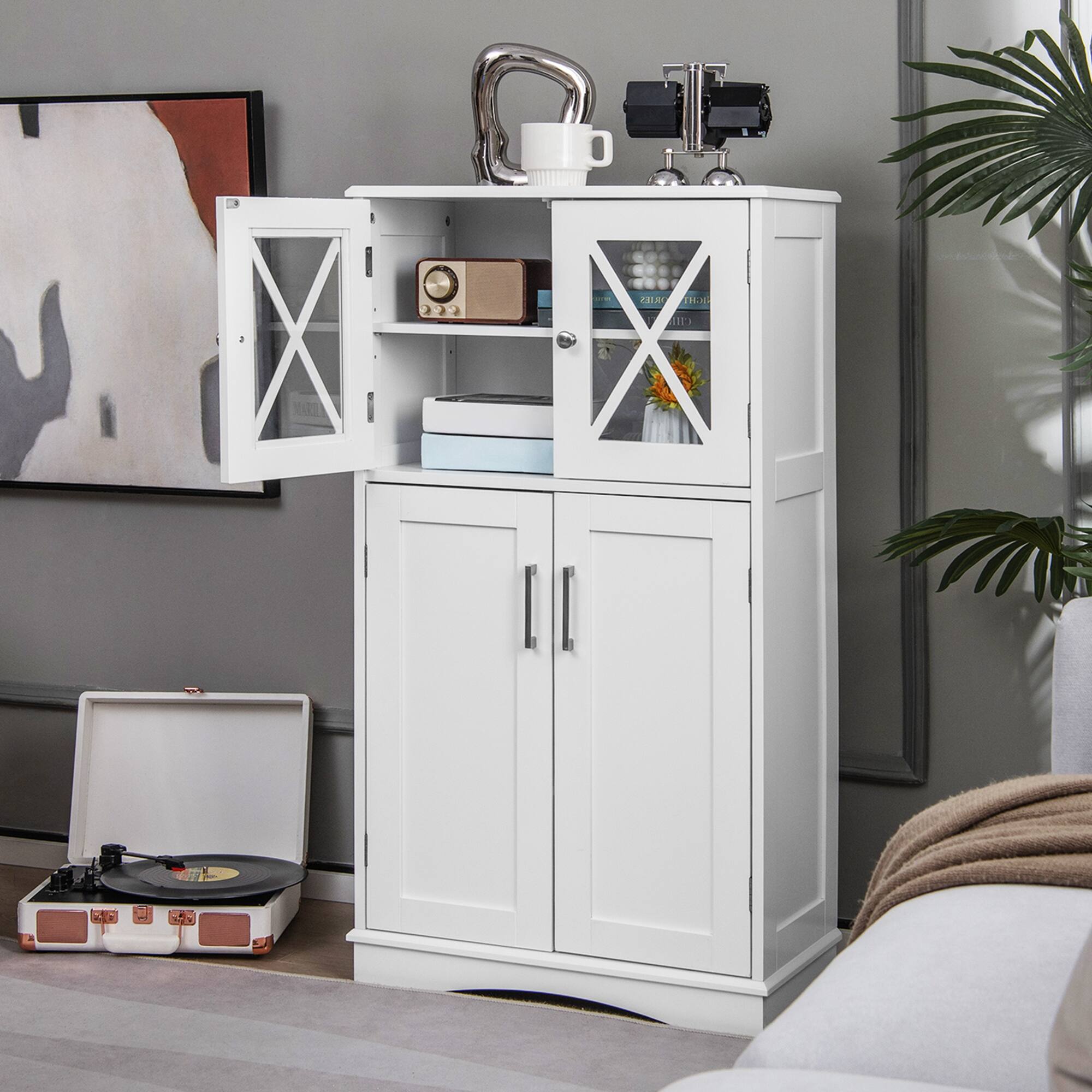 Alt View 1. Costway - Costway Bathroom Storage Cabinet Linen Storage Cabinet with Doors and Adjustable Shelves White - White.