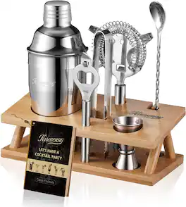 KITESSENSU - Cocktail Shaker Set Bartender Kit, 6-Piece Silver Bar Set with Stand, Bar kit with Essential Bar Accessory Tools - sliver