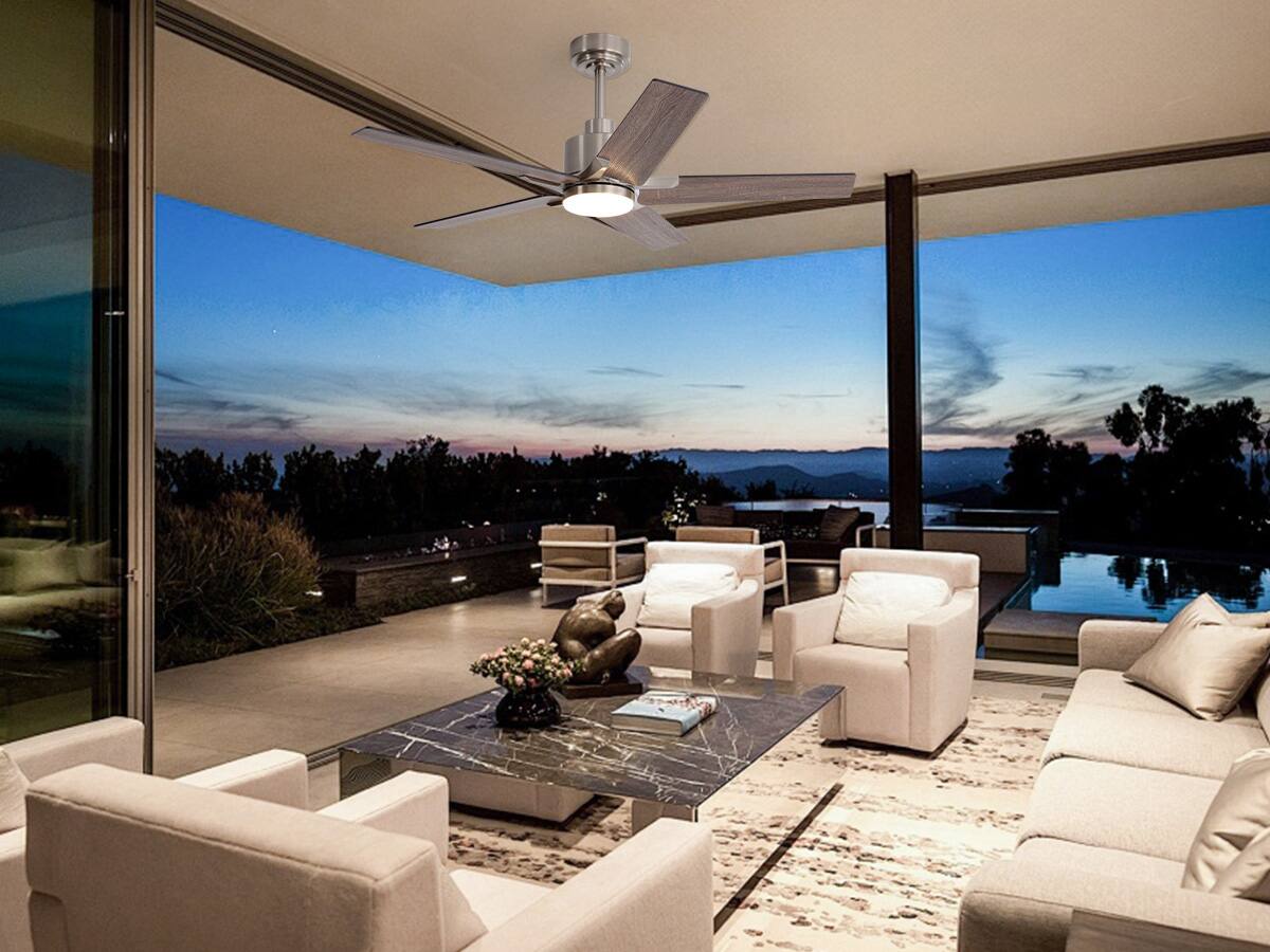 Left. Siljoy - 46 Inch Nickel Modern Ceiling Fan with LED Light(5 Blades Remote Included) - Nickel.