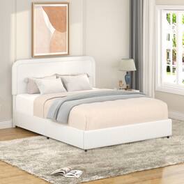 GOODSILO - Queen Upholstered Platform Bed with 2 Storage Drawers & Tufted Headboard - Ivory