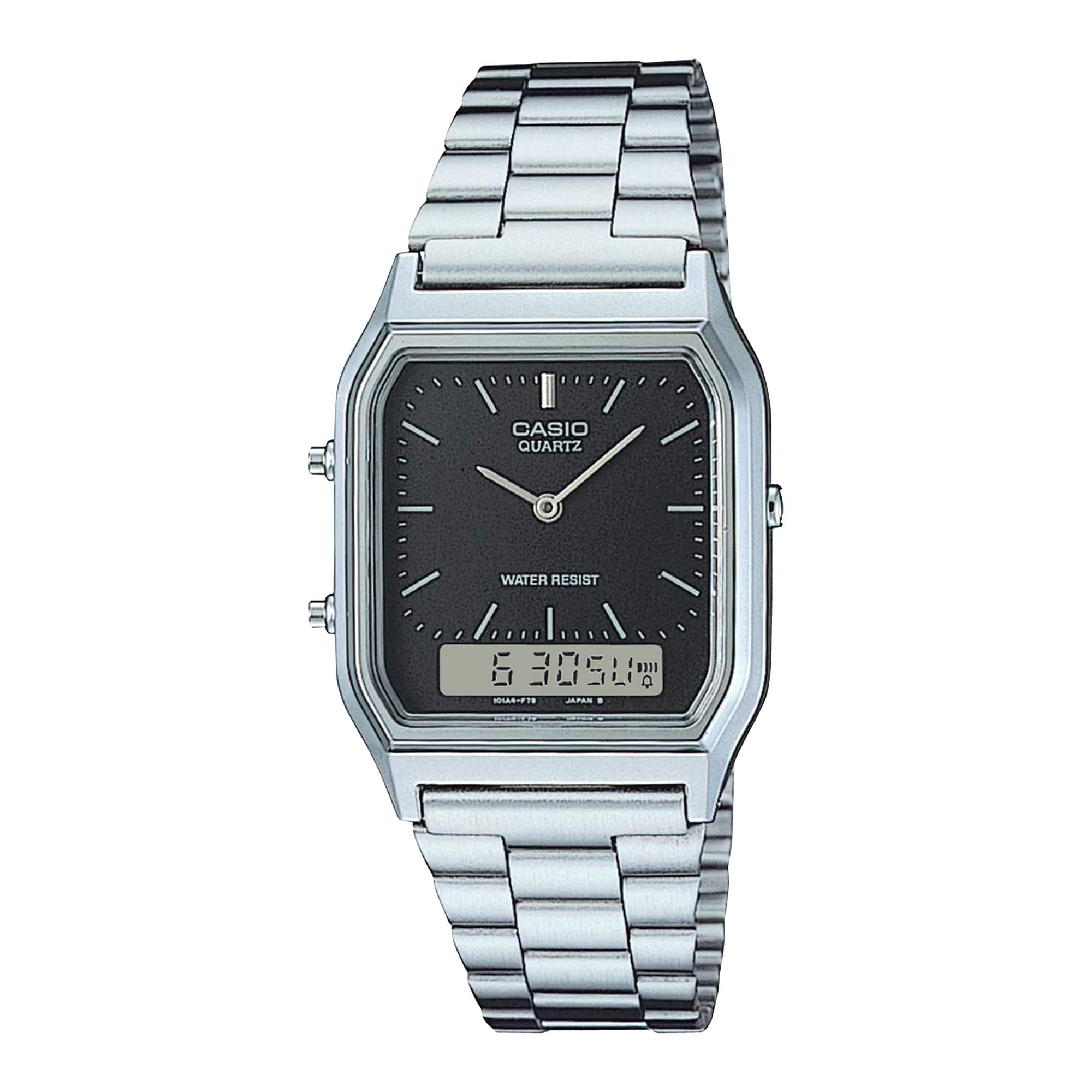 Casio - Men’s Analog Digital Watch Black Dial Steel Bracelet - AQ-230A-1D - Silver