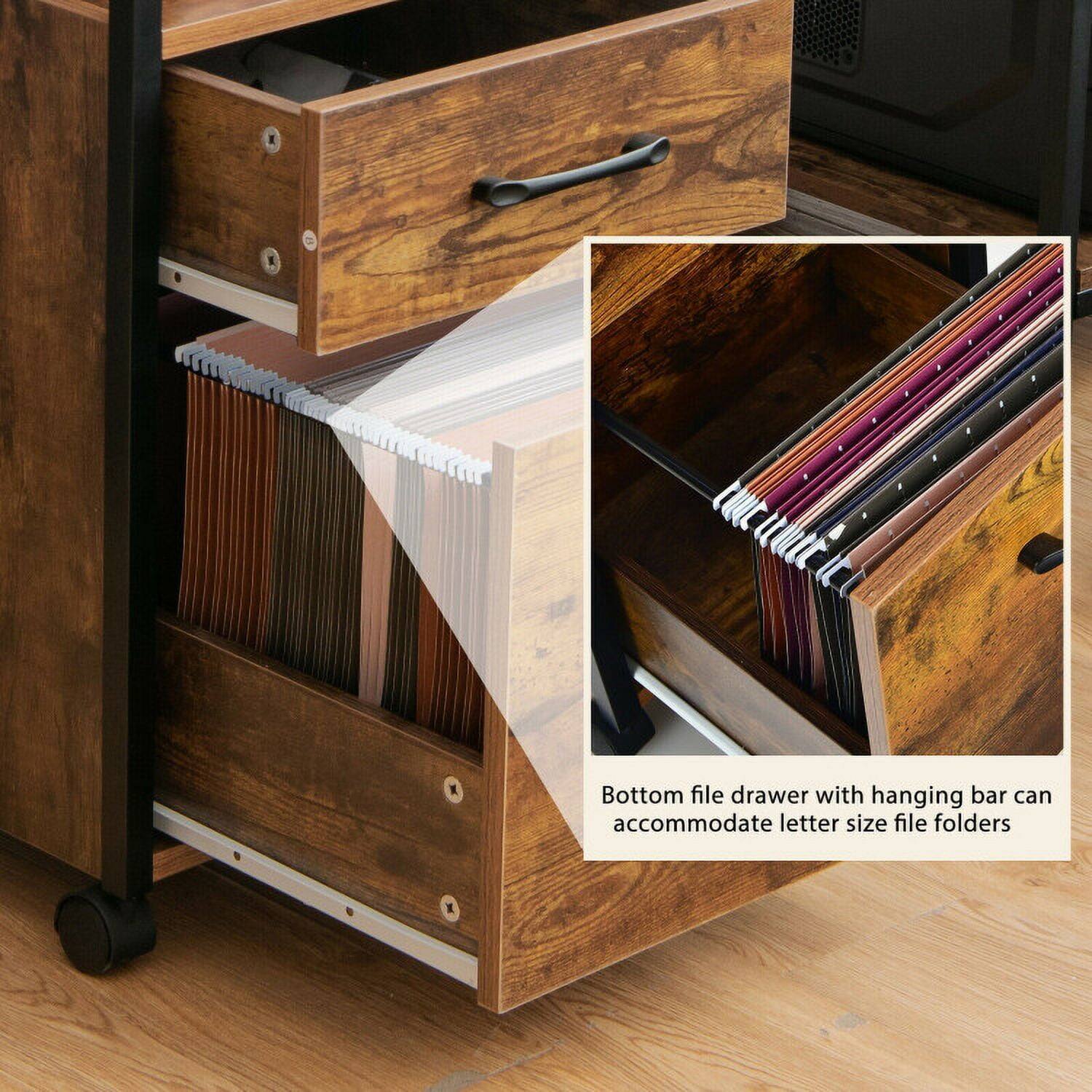 Bottom file drawer with hanging bar can accommodate letter size file folders