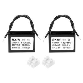 Unique Bargains - 2pcs 4.5uF CBB61 Capacitor, AC 450V 2-Wire for Ceiling Fan, Motor Generator, Blower, Exhaust Fan - Black
