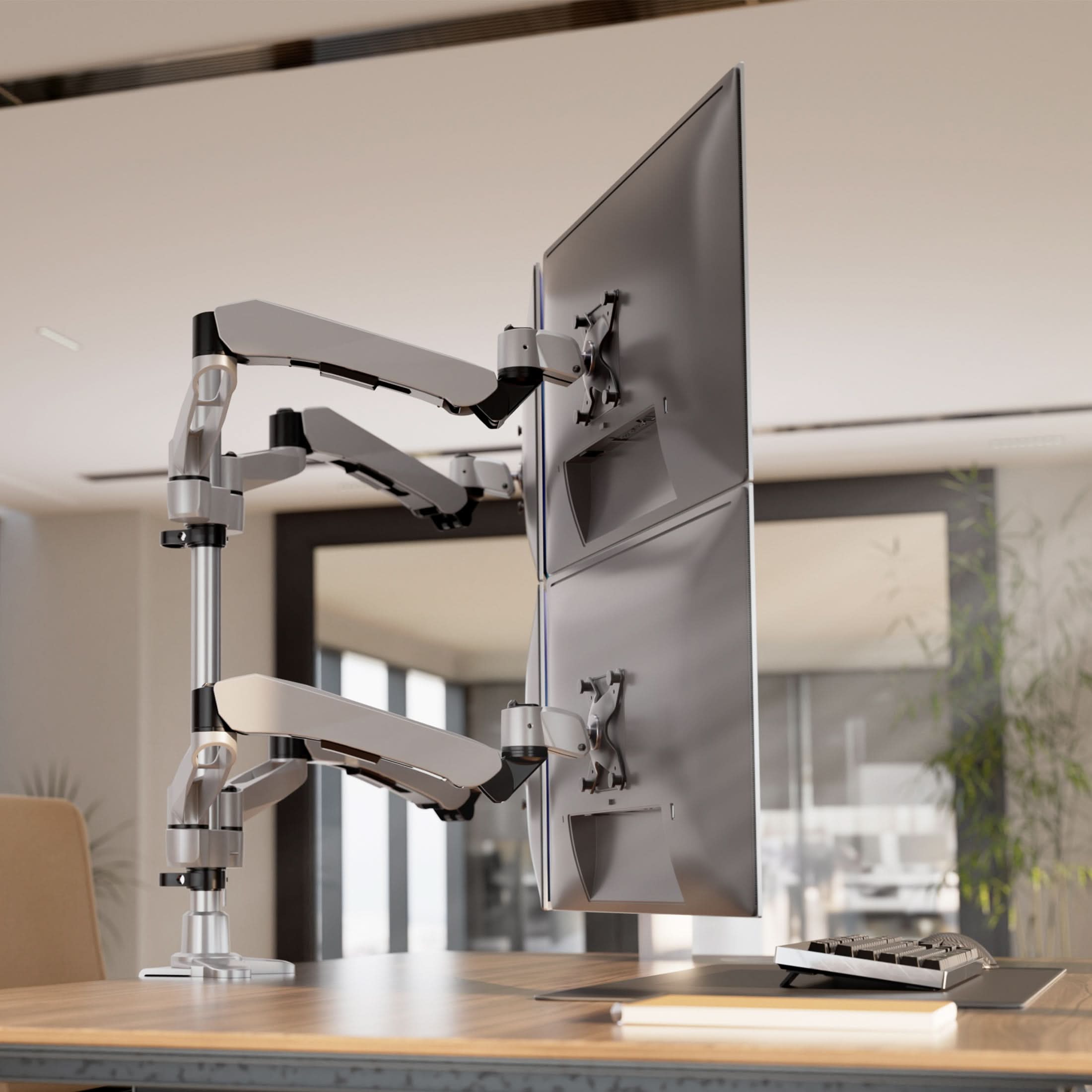 Alt View 1. Mount-It! - CLiX Series Full Motion Quad Monitor Desk Mount with Gas Spring Arms – Height‑Adjustable 4‑Screen Desk Mount - Silver.