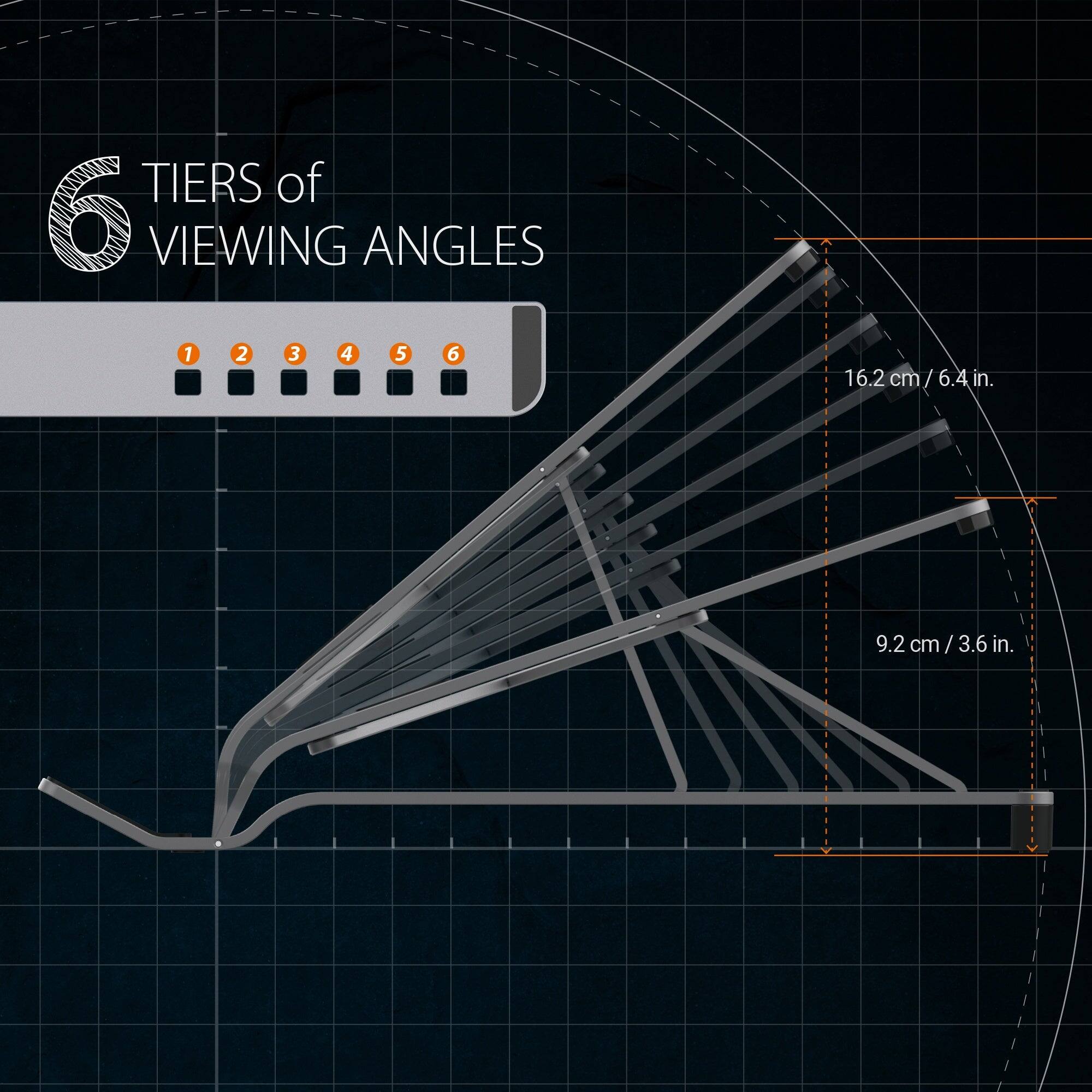 6 Tiers of Viewing Angles

1 2 3 4 5 6

16.2 cm / 6.4 in.

9.2 cm / 3.6 in.