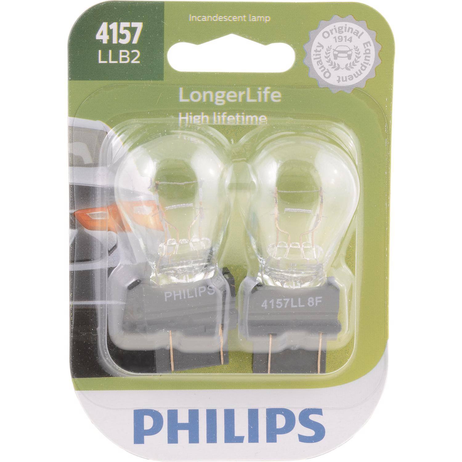 Incandescent lamp  
4157  
LLB2  
Original 1914  
Quality Equipment  
Longer Life  
High Lifetime  
PHILIPS  
4157LL 8F  
PHILIPS