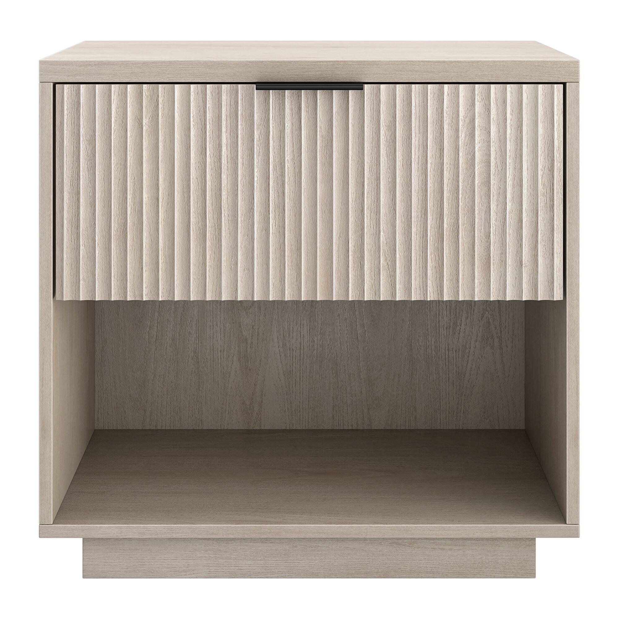Angle. Hudson&Canal - Karten 24" Wide Rectangular Fluted Nightstand in Alder White - White.