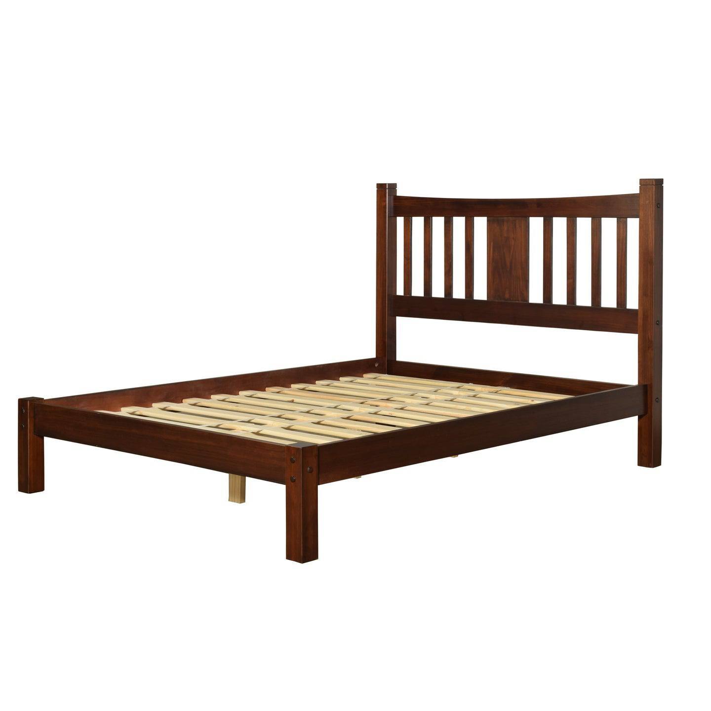 Front. SlickBlue - Farm house Solid Wood Platform Bed Frame with Headboard for Bedroom - Cherry.