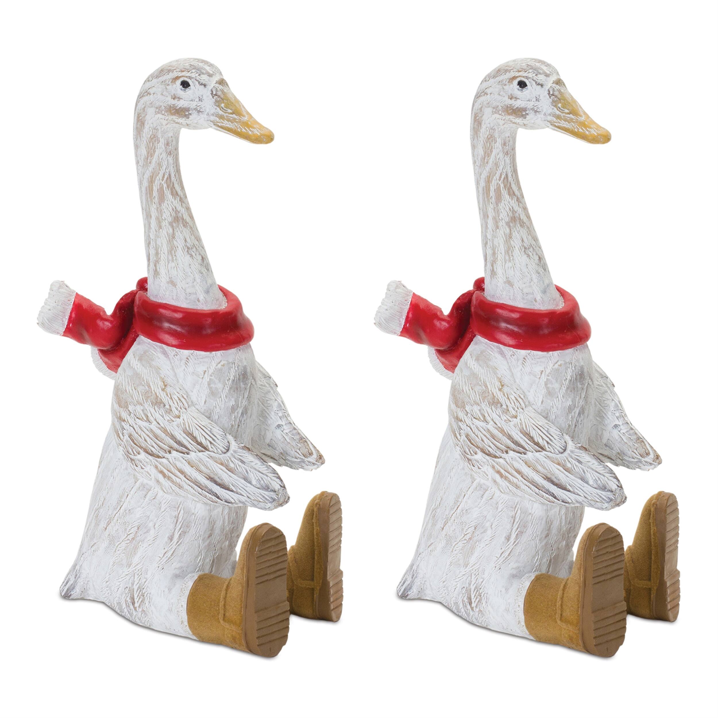 Angle. BreeBe - Winter Goose Figurine with Boots (Set of 2) - White, Red.