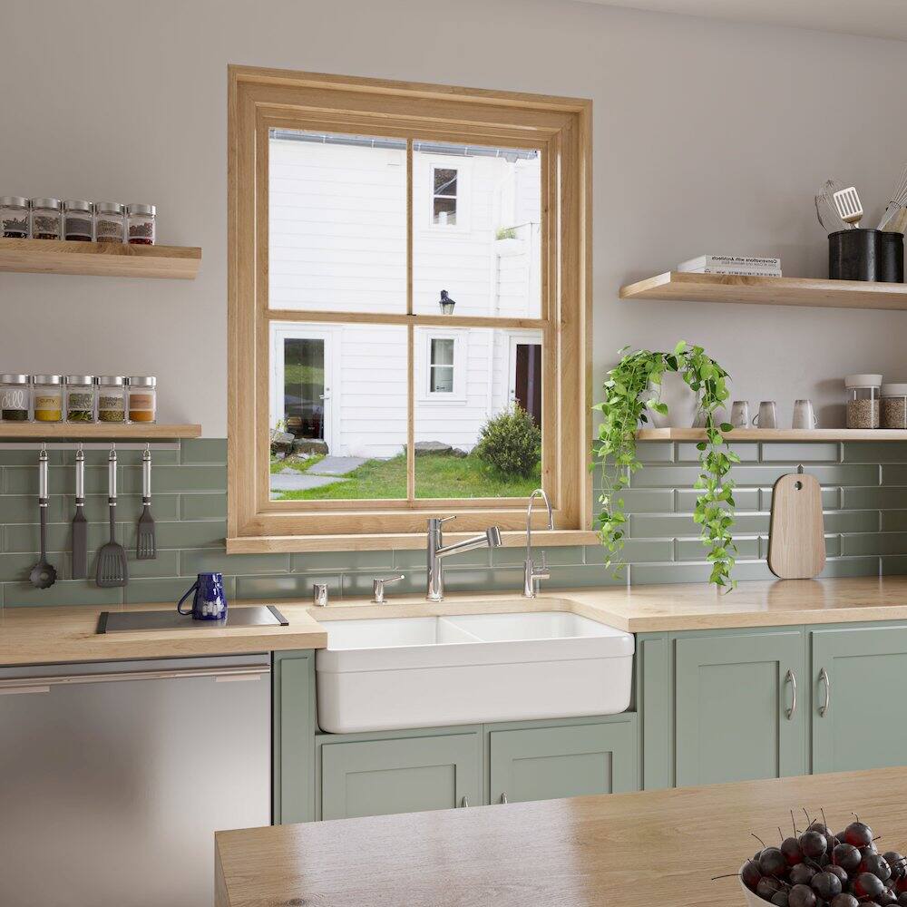 Alt View 6. Alfi - ALFI brand White 32 Double Bowl Lip Apron Fireclay Farmhouse Kitchen Sink with 1 3/4 Lip - White.