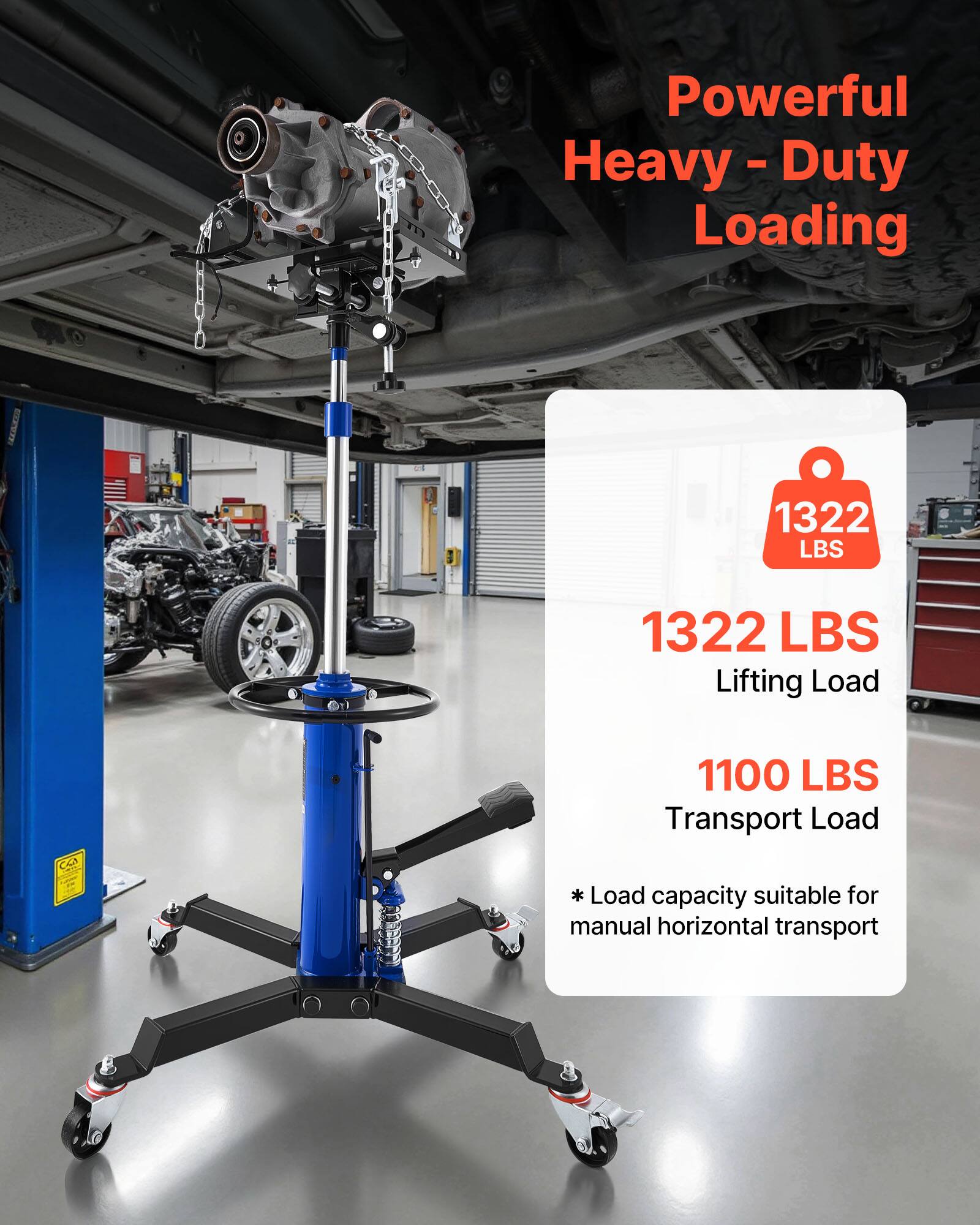 Powerful Heavy-Duty Loading

1322 LBS Lifting Load

1100 LBS Transport Load

* Load capacity suitable for manual horizontal transport