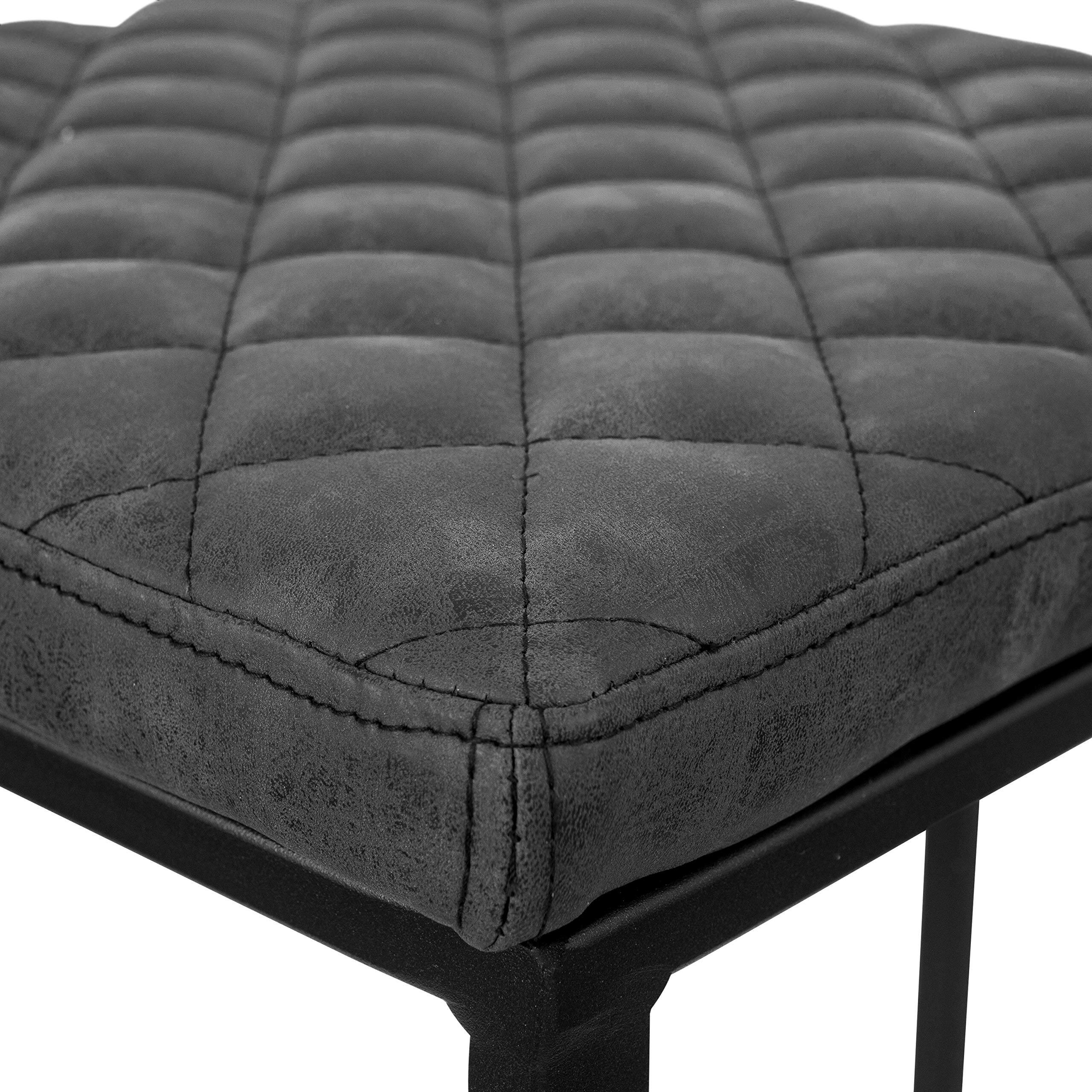 Alt View 4. LeisureMod - Quincy Modern Quilted Leather Bar Stool with Black Metal Frame Counter Height Chair Set of 2 - Charcoal Black.