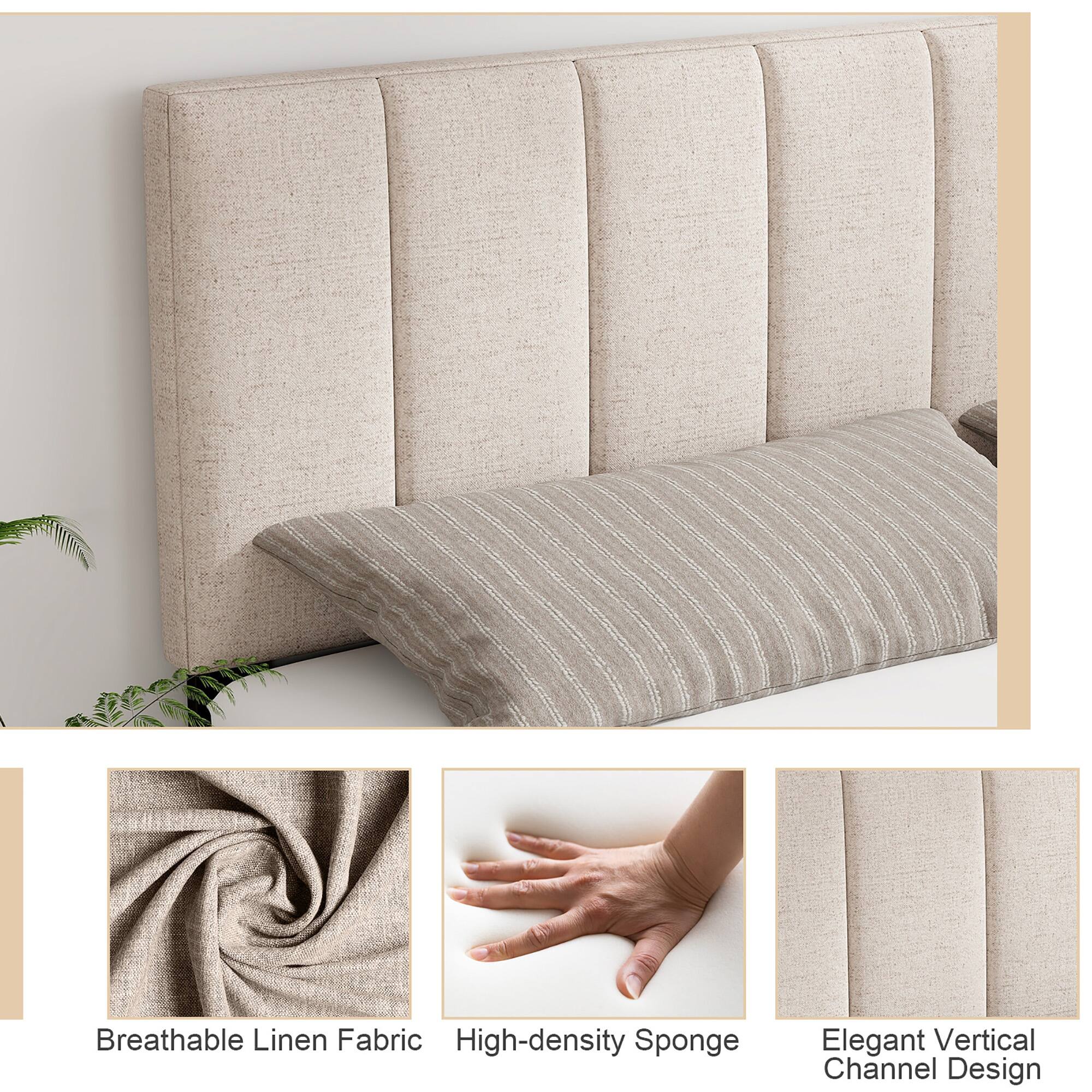 Breathable Linen Fabric  
High-density Sponge  
Elegant Vertical Channel Design