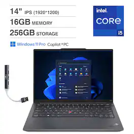 Lenovo - ThinkPad E14 Laptop 14.0 WUXGA (Intel i5-1335U, 16GB DDR4, 256GB SSD, Intel Iris Xe, Win 11 Pro) w/USB Hub - Graphite Black