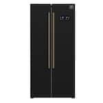 Forno Appliances - Salerno 15.6 Cu. Ft. Freestanding Side-by-Side Refrigerator with Customizable Handles in Antique Brass - Black