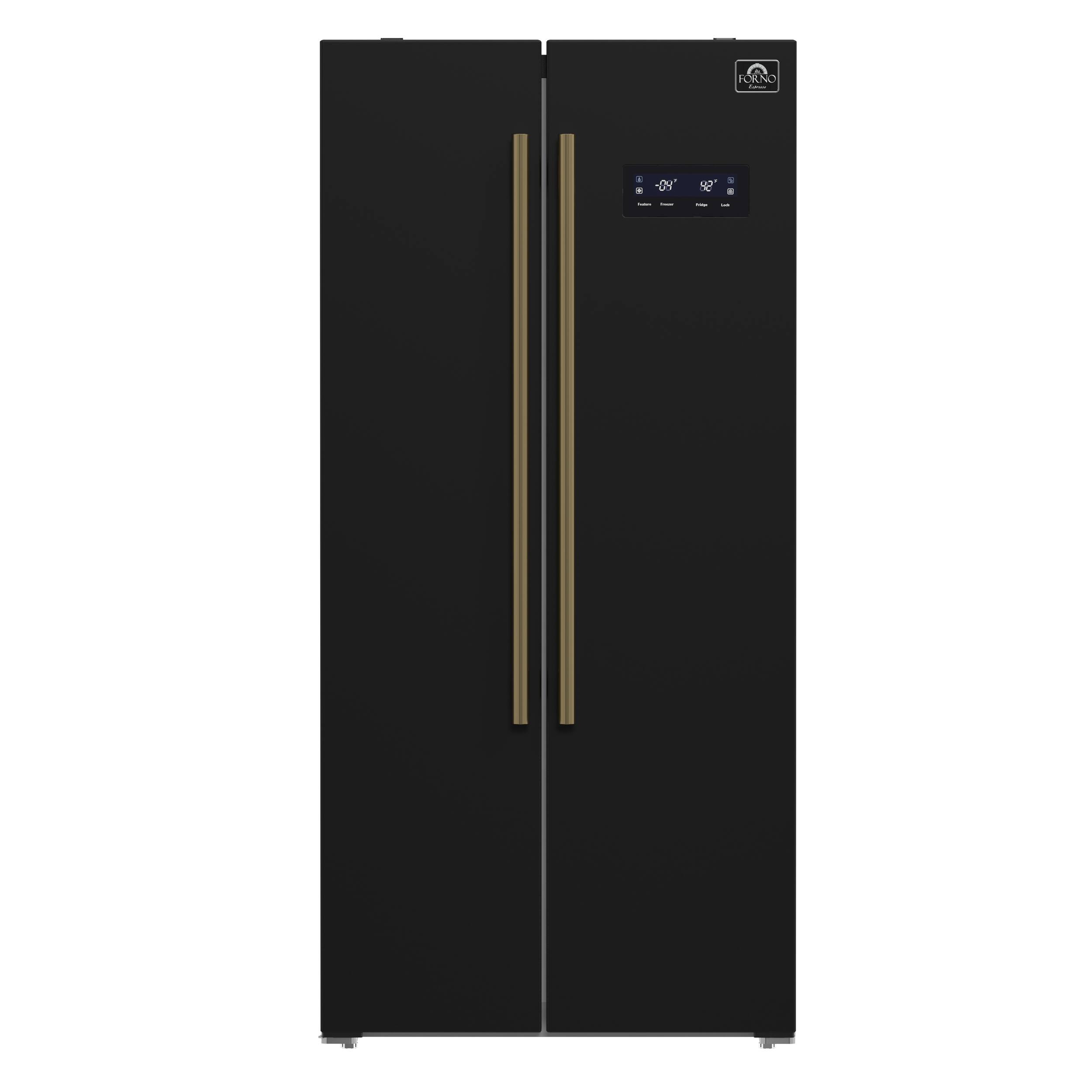 Forno Appliances - Salerno 15.6 Cu. Ft. Freestanding Side-by-Side Refrigerator with Customizable Handles in Antique Brass - Black
