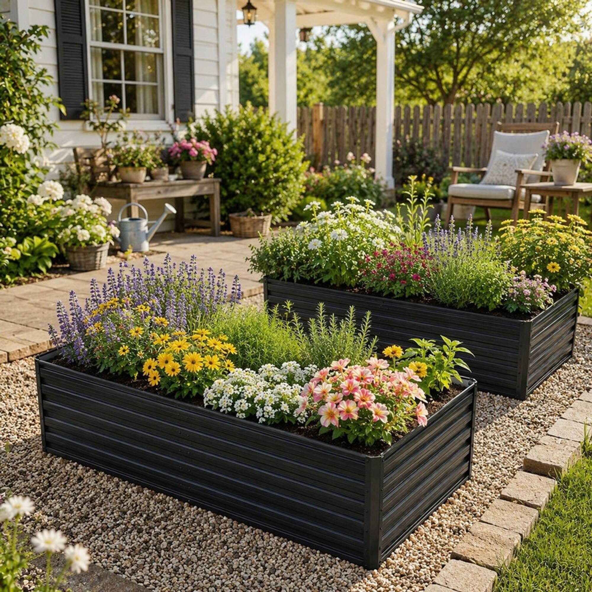 Alt View 4. RYHNUYNE - 2-Pack Galvanized Steel Raised Garden Beds 6x3x2 FT Rustproof Colored Planter Boxes for Vegetables Flowers Herbs - Black.
