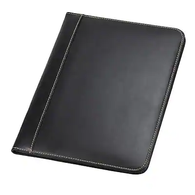 Front. Samsill - Samsill Contrast Stitch Faux Leather Padfolio with Writing Pad, Black - Black.