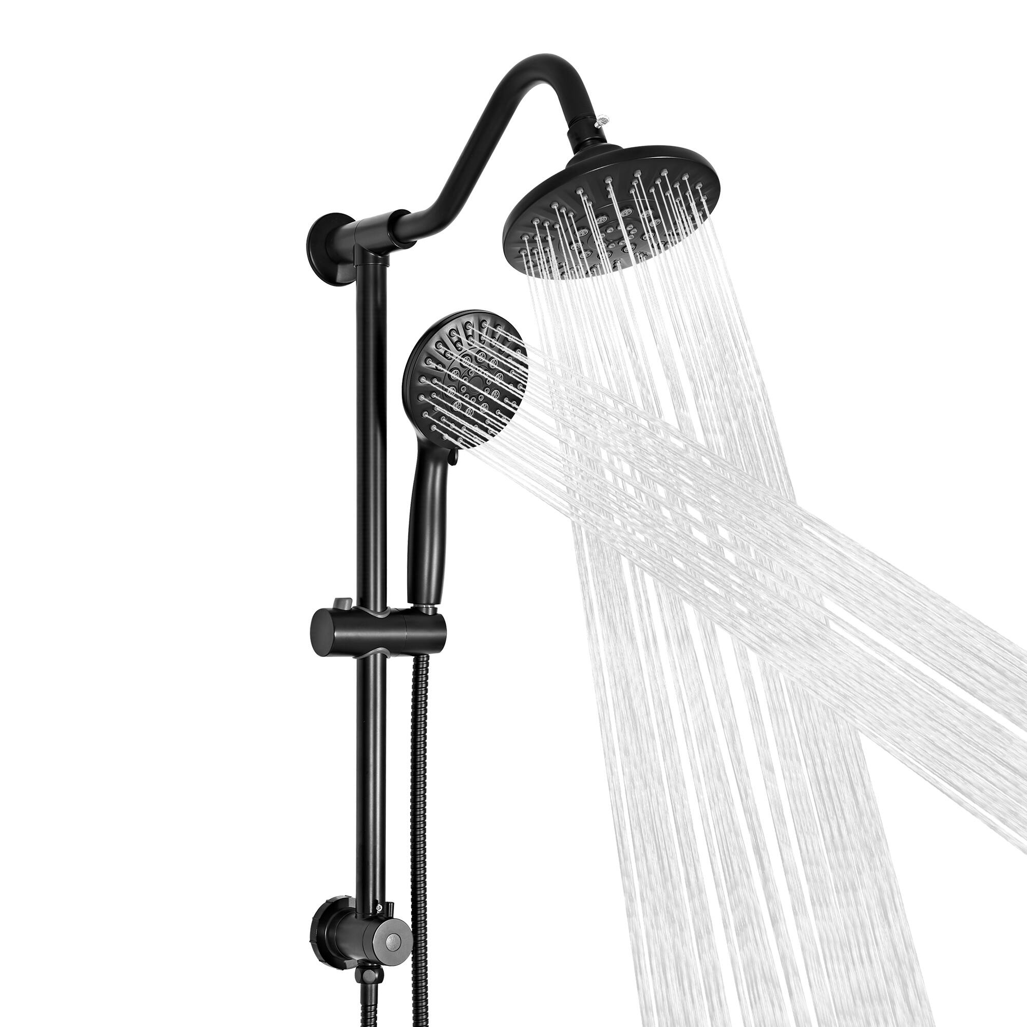 Angle. Akicon - Akicon Shower System with High Pressure Rain Shower Head and Handheld 6-Mode Spray Combo Slide Bar in Black - Black.