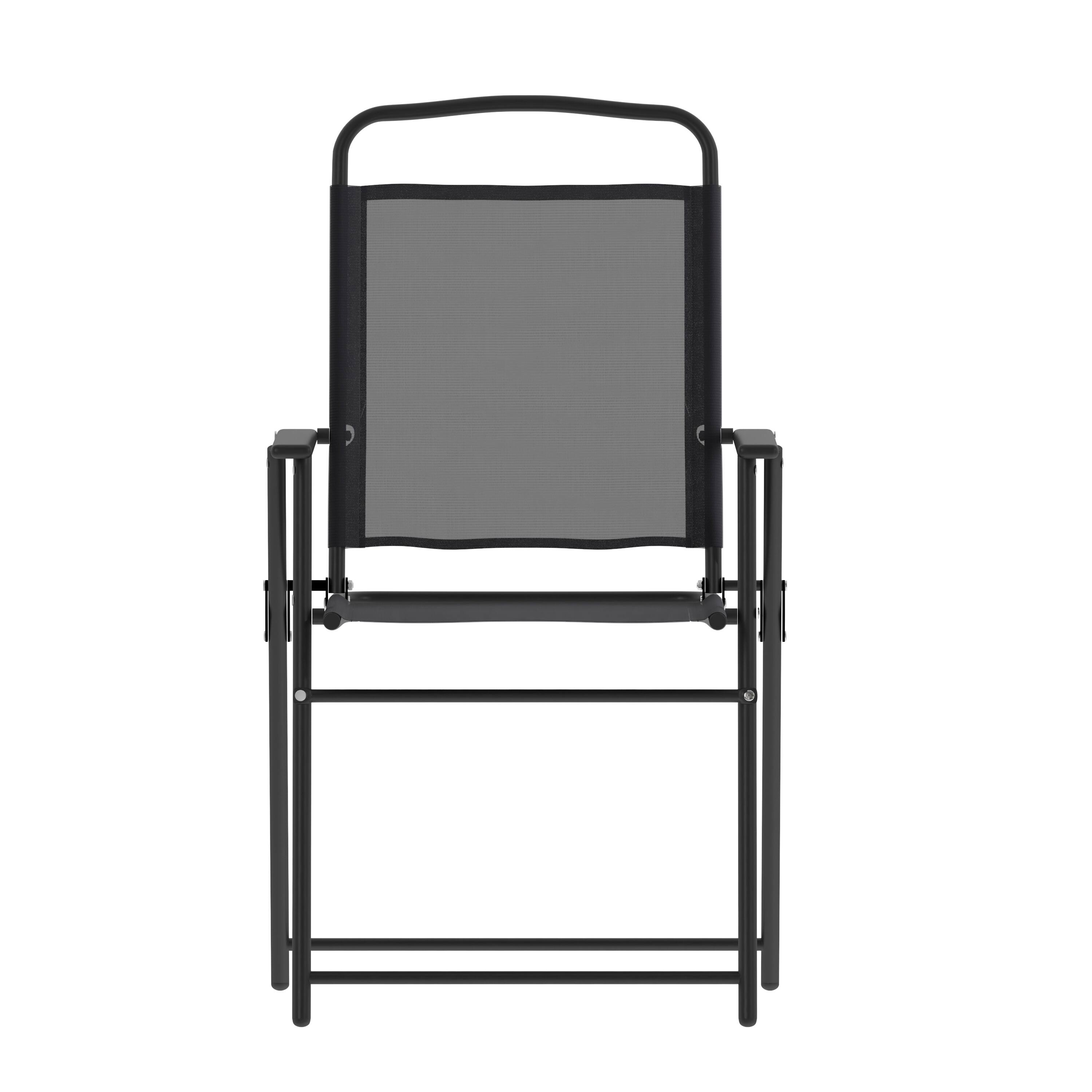 Angle. Flash Furniture - Set of 2 Mystic Folding Patio Sling Chairs, Outdoor Textilene Lawn Chairs with Armrests in Black - Black.