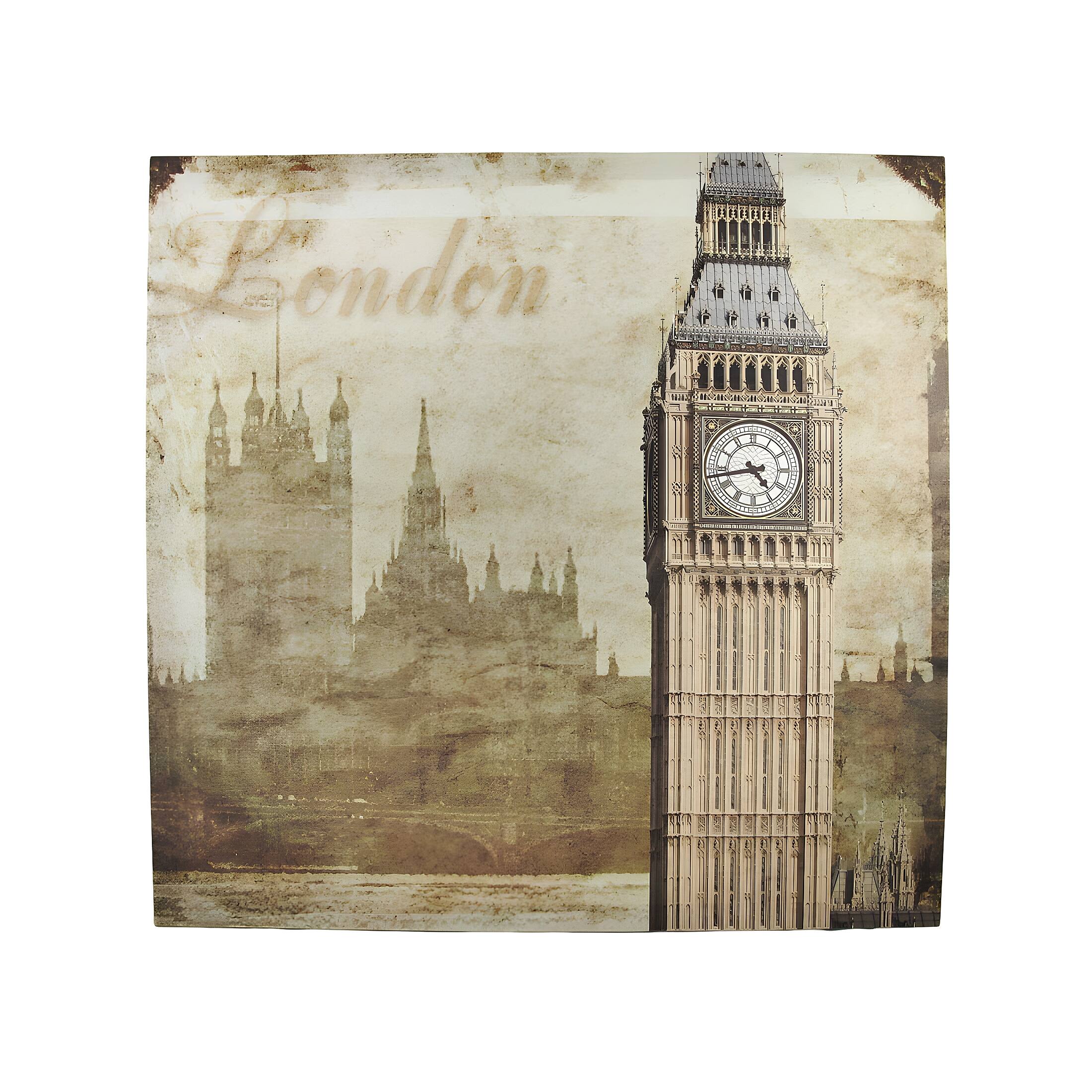 Front. Zeckos - London Houses of Parliament and Big Ben Printed Canvas Wall Hanging - Tan.