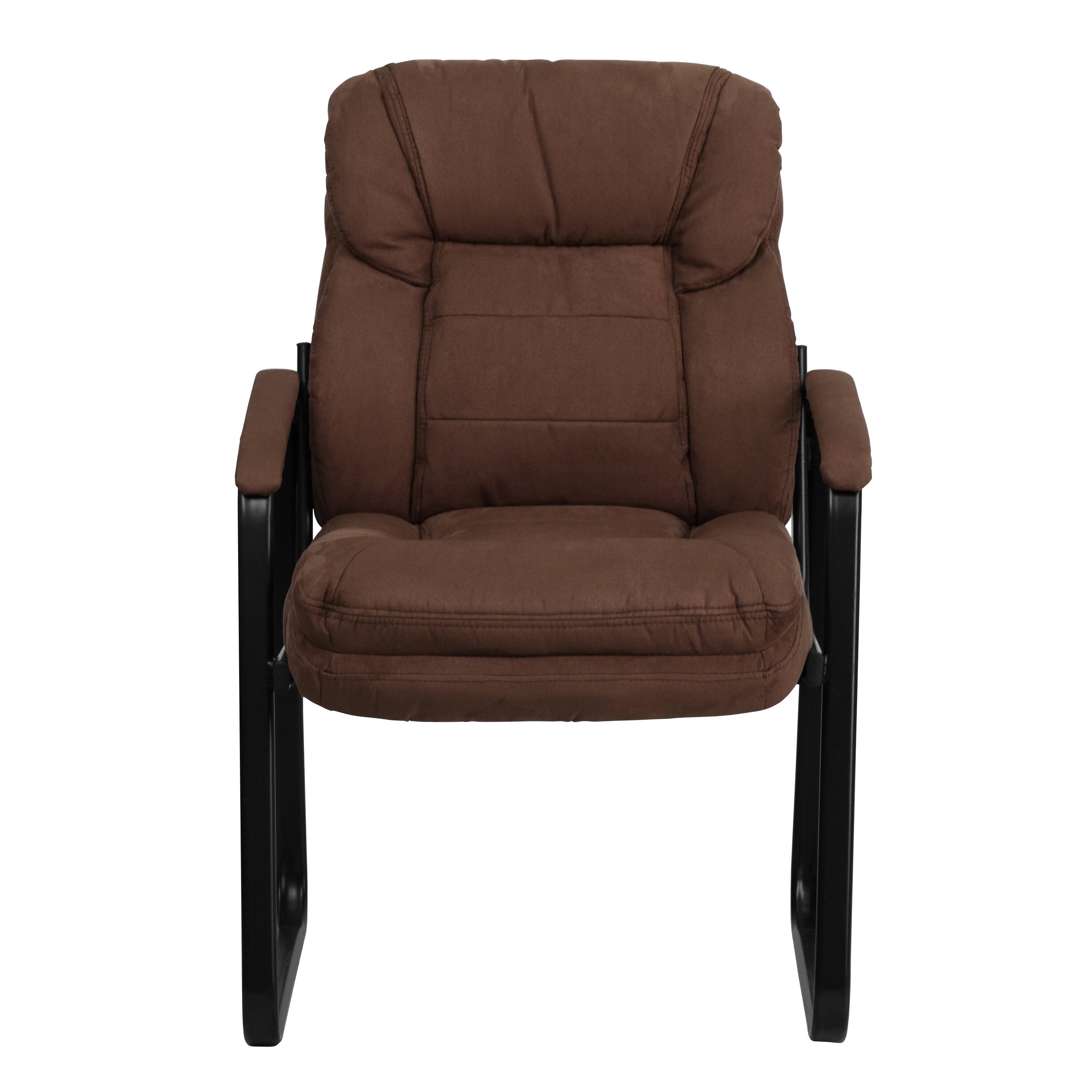 Alt View 7. Emma + Oliver - Executive Side Reception Chair with Lumbar Support and Sled Base - Brown Microfiber.