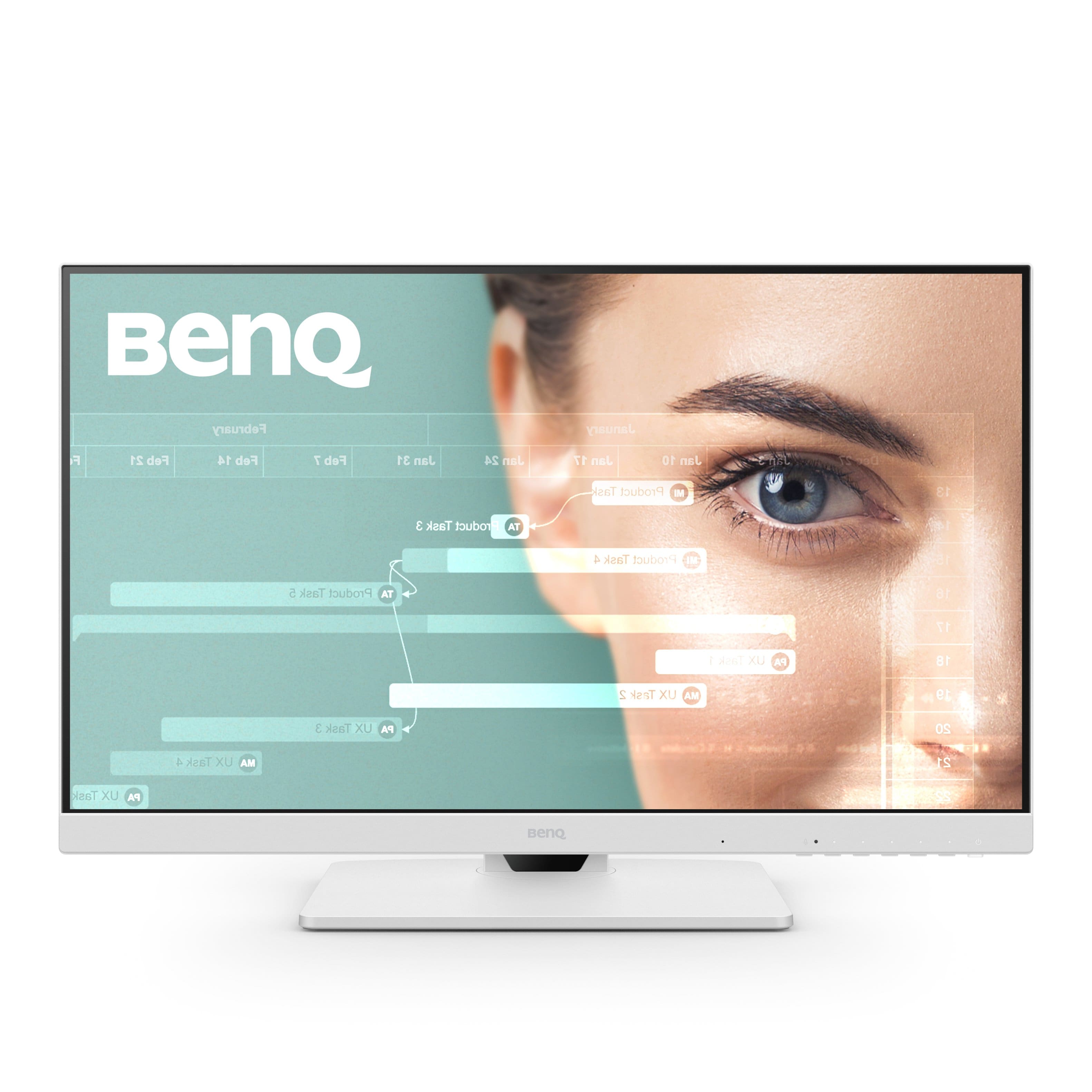 BenQ is a brand of computer monitors and televisions. The image shows a BenQ computer monitor with a woman's face on the screen. The text on the image is a list of dates, which may be related to the product's features or specifications.