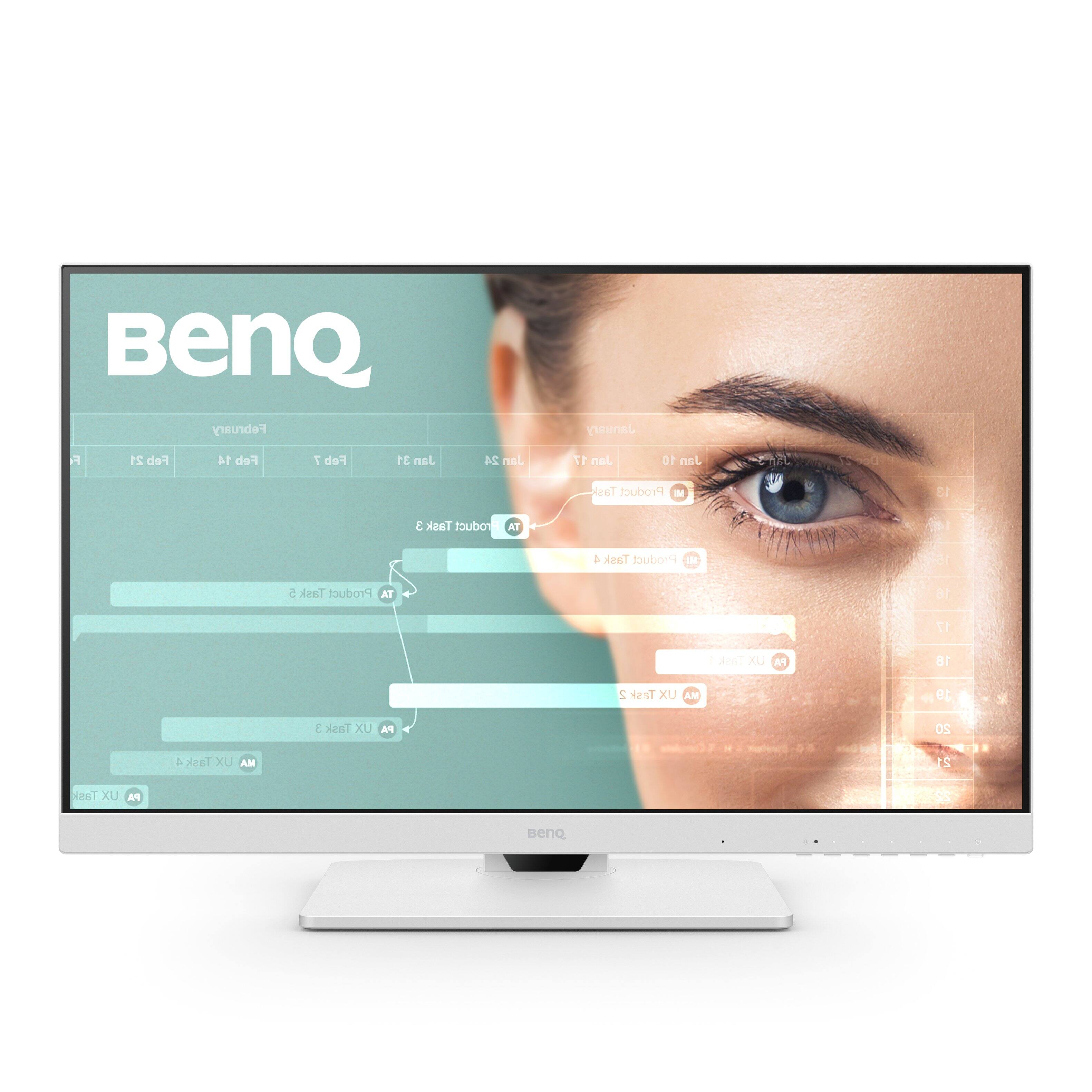 BenQ is a brand of computer monitors and televisions. The image shows a BenQ computer monitor with a woman's face on the screen. The text on the image is a list of dates, which may be related to the product's features or specifications.