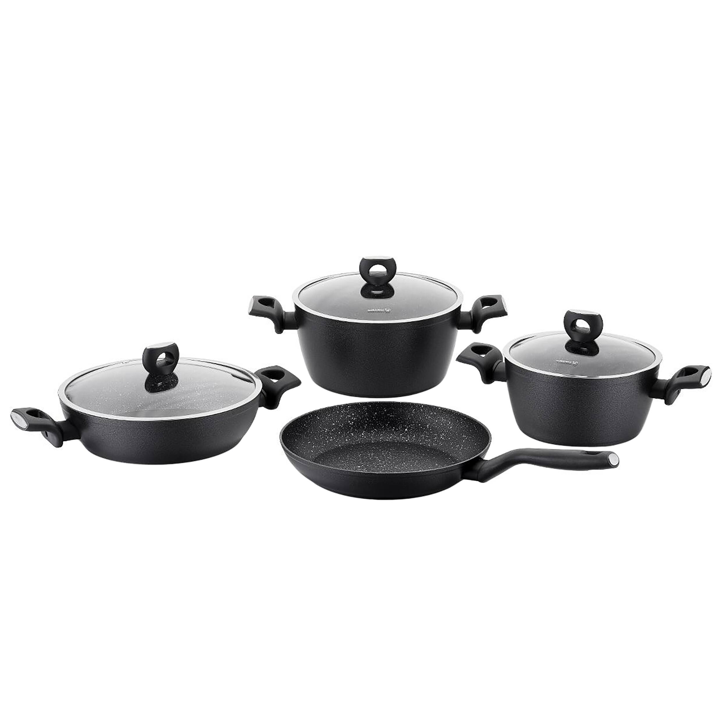 Front. Korkmaz - Korkmaz Nora 7 Piece Aluminum Nonstick Cookware Set in Black - Black.
