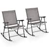 Front. Costway - Costway 2pcs Patio Folding Rocking Chair Heavy-Duty Metal Frame Rockers Outdoor - Brown.