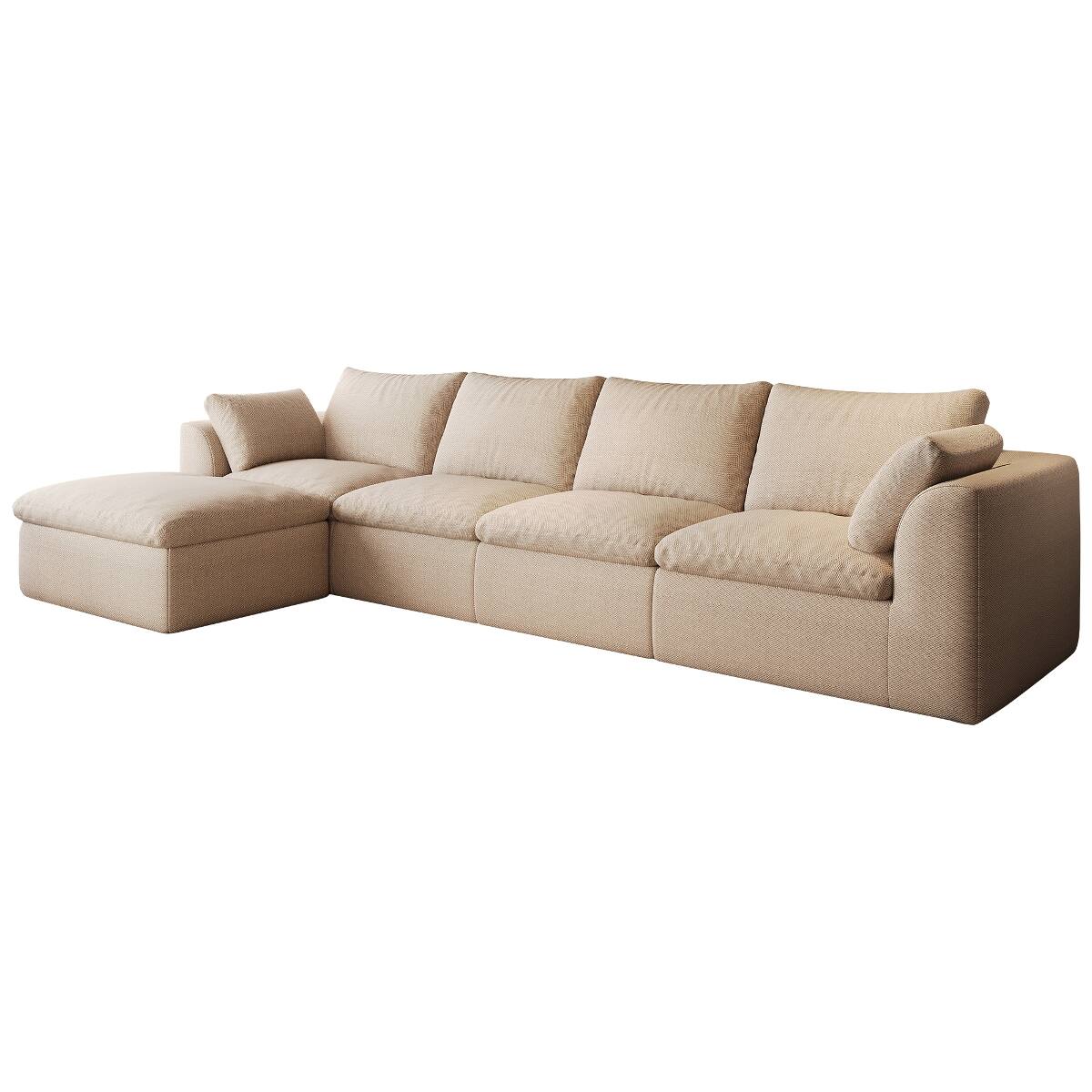 Alt View 3. Ropilly - Ropilly Modular Sectional Sofa, 5 Seater L Shaped Sofa with Single Chaise, Removable Covers, Khaki - Khaki.