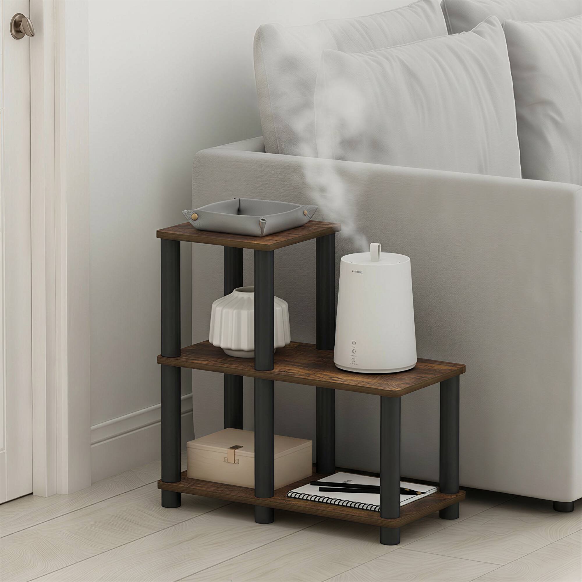 Alt View 2. Furinno - TURN-N-TUBE Storage Shelves, 3-Tier Ladder Book Shelf with Open Frame Design, 3-Cube Toolless Corner Shelf - Amber Pine/Black.