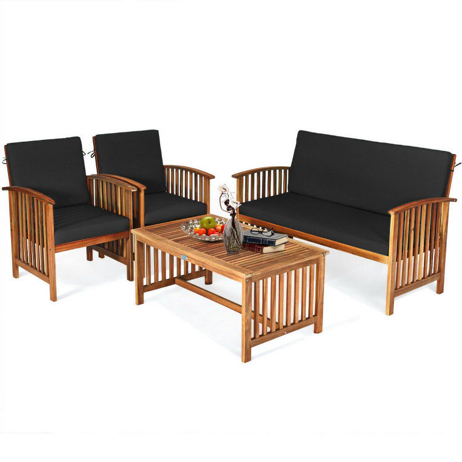 Alt View 1. Kadyn - 4 Pieces Patio Solid Wood Furniture Set with Includes Coffee Table and Ottoman, Outdoor Patio Furniture Set - Black.