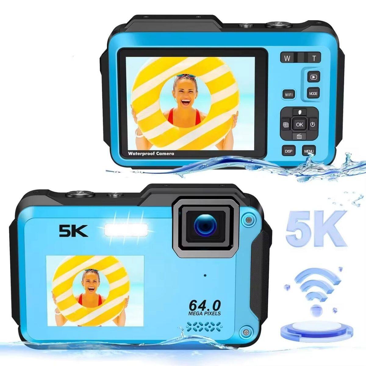 WIFI MODE OK  
Waterproof Camera  
DISP MENU  
5K  
5K  
64.0 MEGA PIXELS