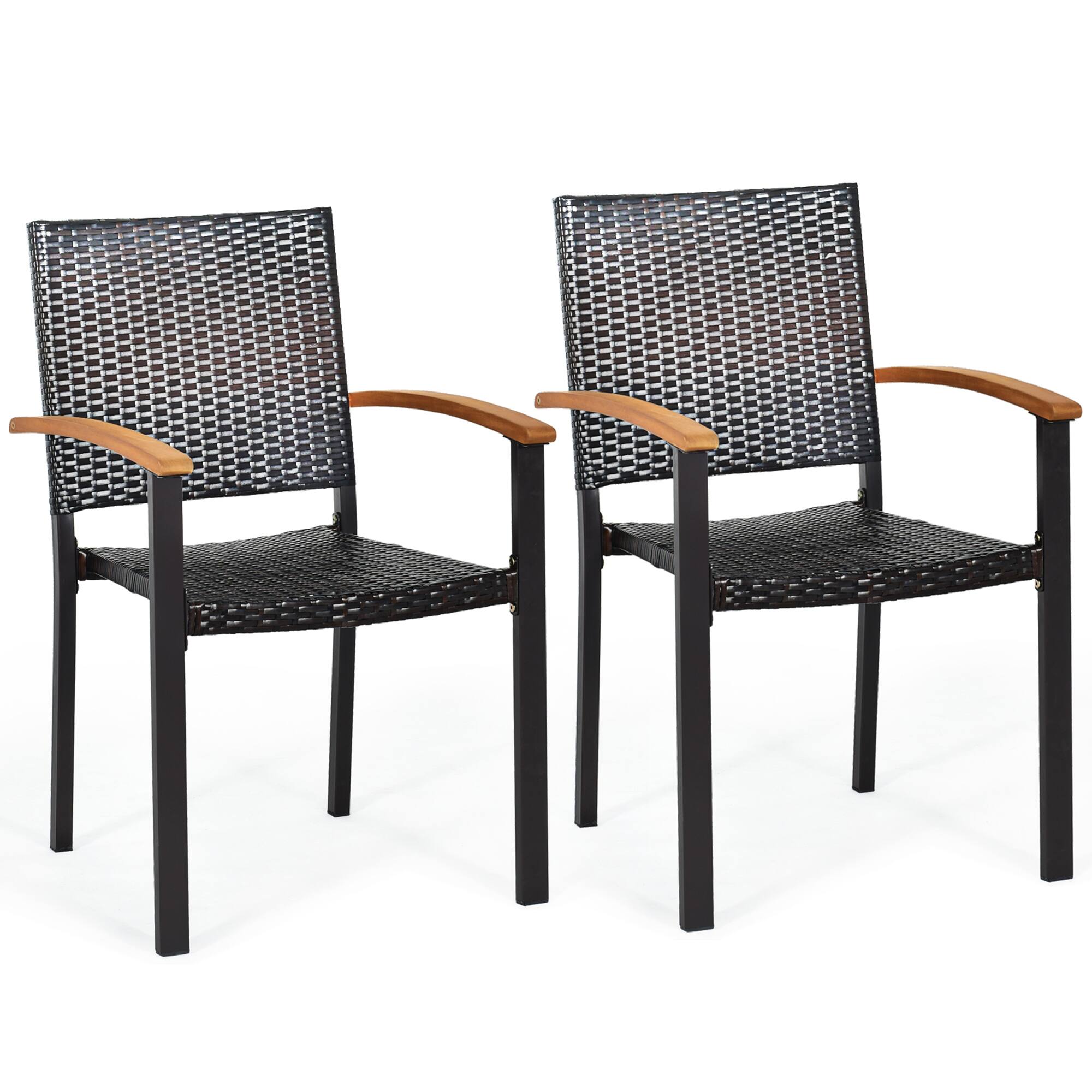 Alt View 1. Gymax - Gymax 2PCS Stackable Patio Wicker Dining Chair Rattan Armchair Outdoor Yard - as pic.