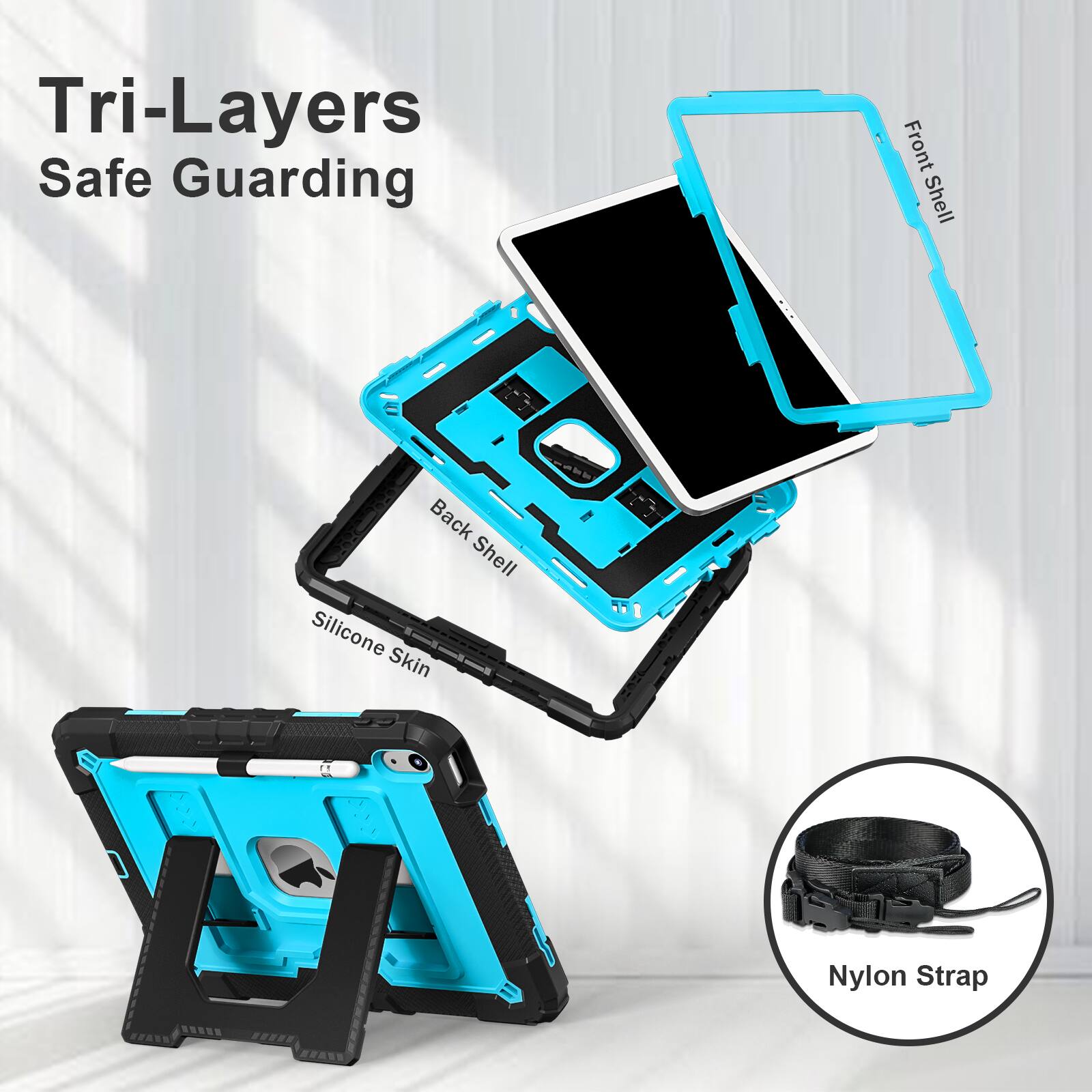 Tri-Layers Safe Guarding  
Front Shell  
Back Shell  
Silicone Skin  
Nylon Strap