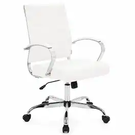 LeisureMod - Benmar Modern Ergonomic Ribbed Leather Office Desk Chair, Steel Frame, Computer Chair for Home Office & Workspace Use - White
