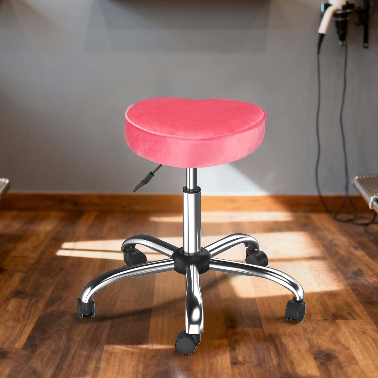 Alt View 4. Winado - Rolling Stool with Wheels, Hydraulic Massage Chair, Heart-Shaped Adjustable Salon Stool for Garage, Vanity - Hot Pink.