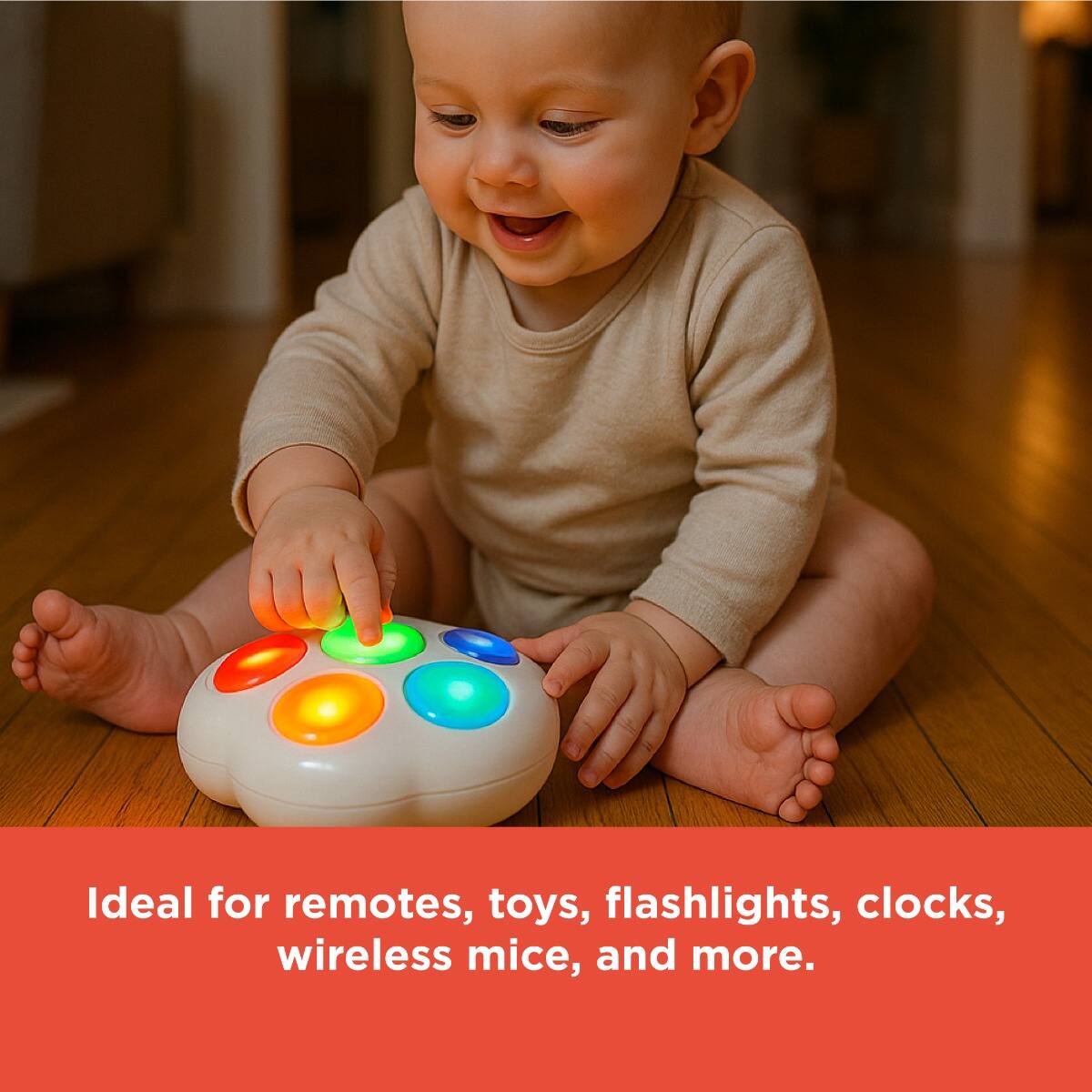 Ideal for remotes, toys, flashlights, clocks, wireless mice, and more.