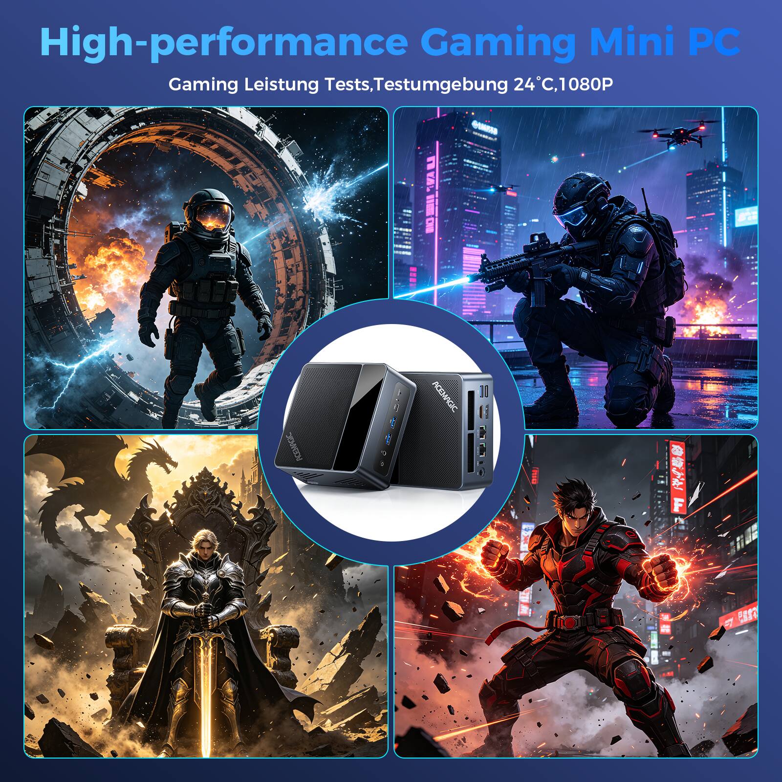 High-performance Gaming Mini PC  
Gaming Leistung Tests, Testumgebung 24°C, 1080P