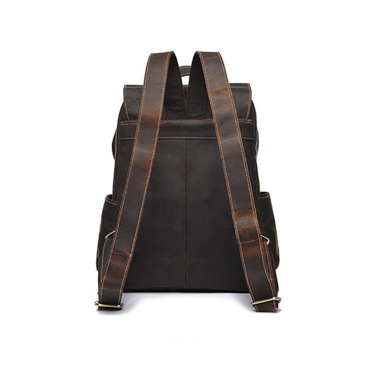 Left. Steel Horse Leather - The Helka Backpack | Genuine Vintage Leather Backpack - Dark Brown.