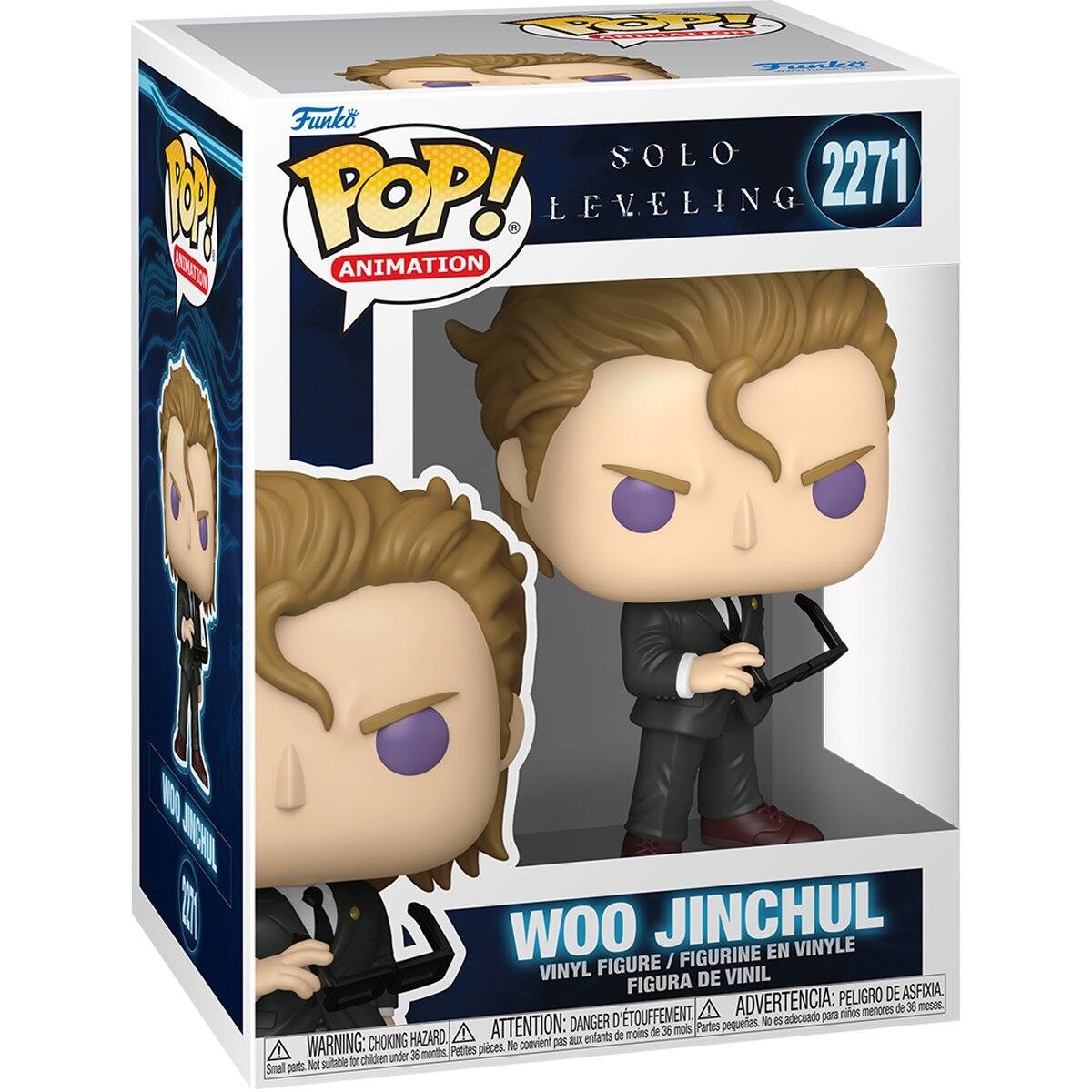 Funko POP! Animation  
Solo Leveling  
Woo Jinchul  
Vinyl Figure / Figurine en Vinyle / Figura de Vinil  
2271  

WARNING: CHOKING HAZARD. Not suitable for children under 36 months.  
ADVERTENCIA: PELIGRO DE ASFIXIA. No es adecuado para menores de 36 meses.  
ATTENTION: DANGER D'ÉTOUFFEMENT. Ne convient pas aux enfants de moins de 36 mois.