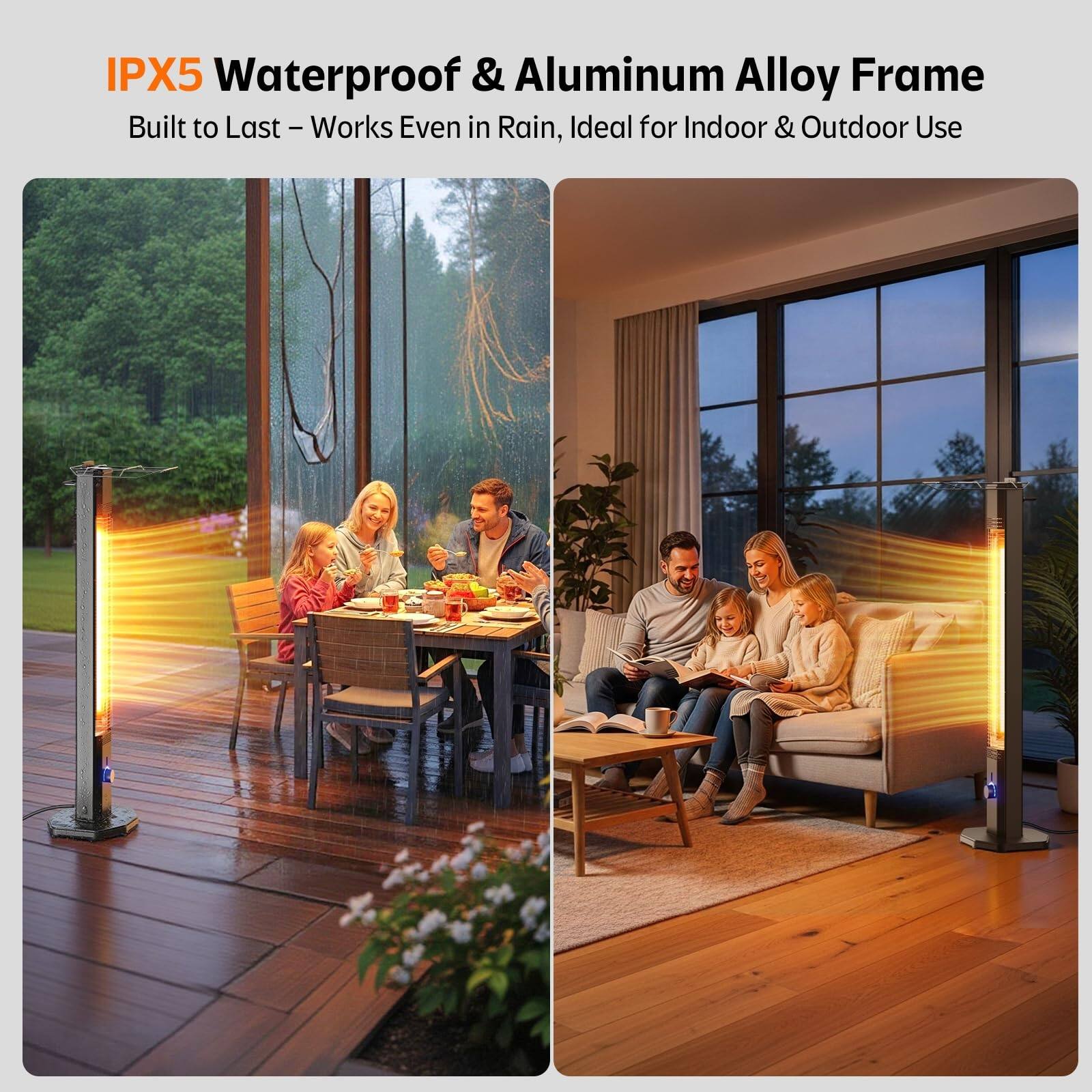 IPX5 Waterproof & Aluminum Alloy Frame  
Built to Last - Works Even in Rain, Ideal for Indoor & Outdoor Use