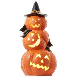 Casafield - Pre-Lit Ceramic Halloween Hand-Painted Tabletop Indoor Home Decor - Orange Pumpkin Stack