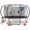 Front. MERACH - MERACH 14FT Pumpkin Outdoor Trampoline with Safety Enclosure Net,Basketball Hoop, Ladder,Heavy Duty Backyard Trampoline - Black.